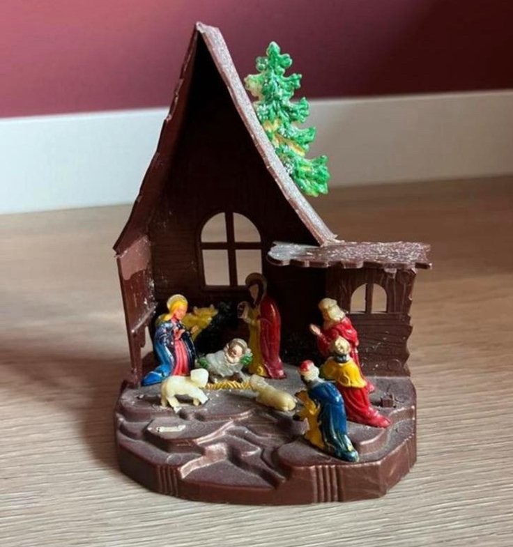 Vintage kerststal klein kunststof 13,5 cm, Ophalen of Verzenden, Zo goed als nieuw