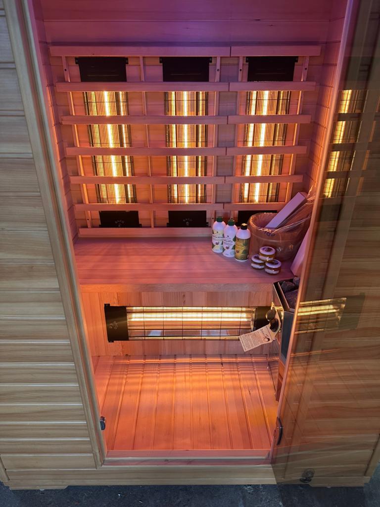 COMBI SAUNA INFRAROOD MET OPGIETKACHEL GRATIS BEZORGD! 🚚, Sport en Fitness, Sauna, Ophalen of Verzenden, Zo goed als nieuw, Fins of Traditioneel