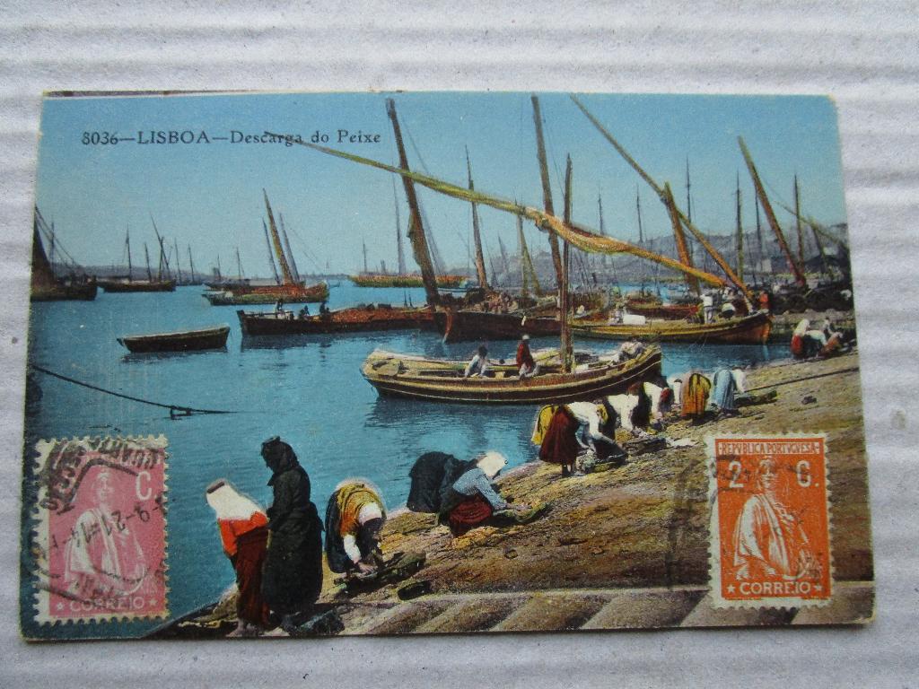 Ansichtkaart Portugal - Lisboa - Descarga do Peixe 1921, Verzenden, 1920 tot 1940, Gelopen, Overig Europa
