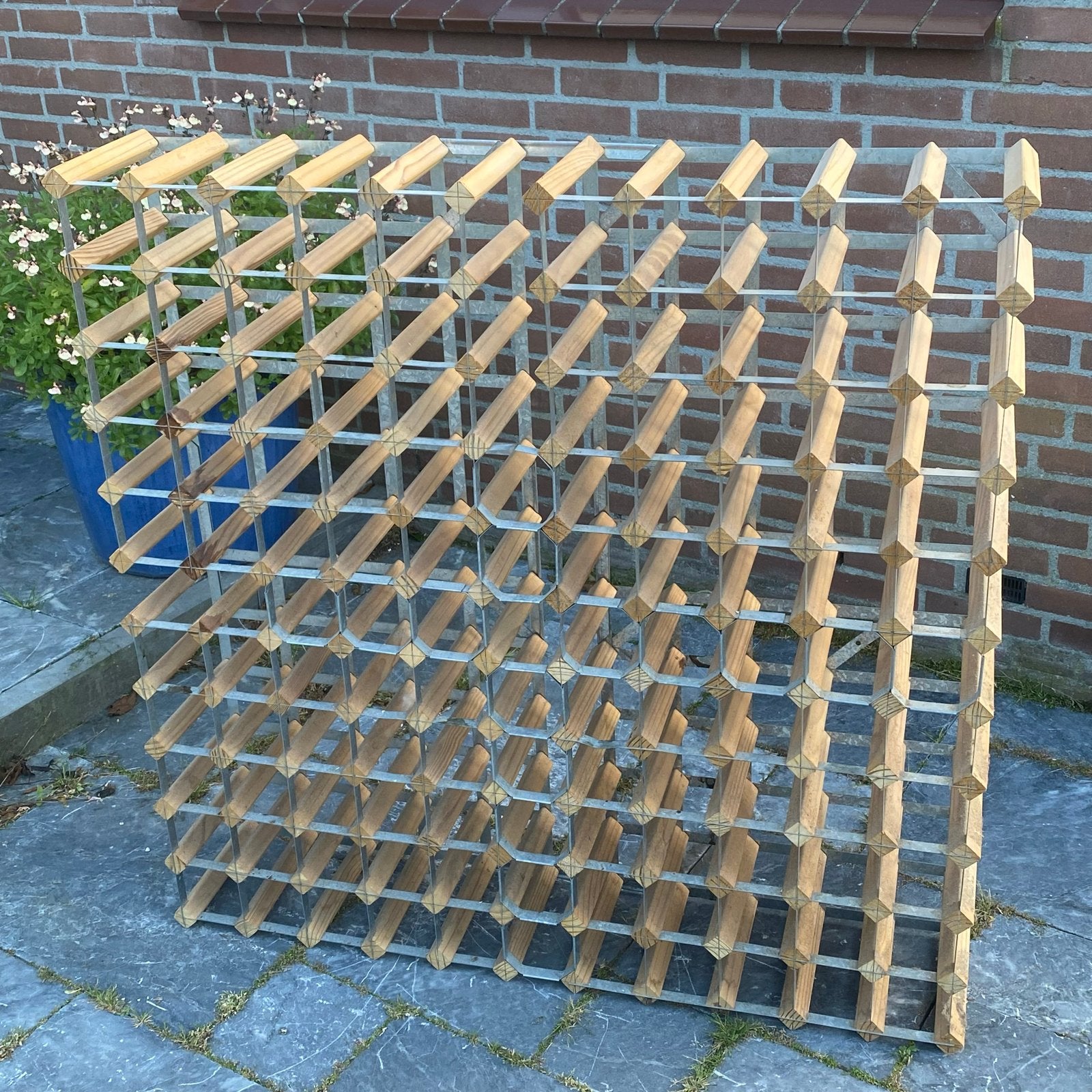 Groot Wijnrek voor 132 flessen - Hout en Metaal, Ophalen, Gebruikt, Hout, 25 flessen of meer