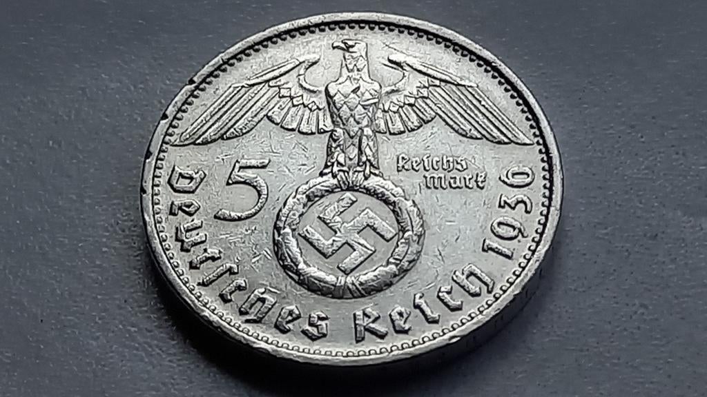 WO2 5 Reichsmark 1936D zilver nazi duitsland, Ophalen of Verzenden, Duitsland, Losse munt, Zilver