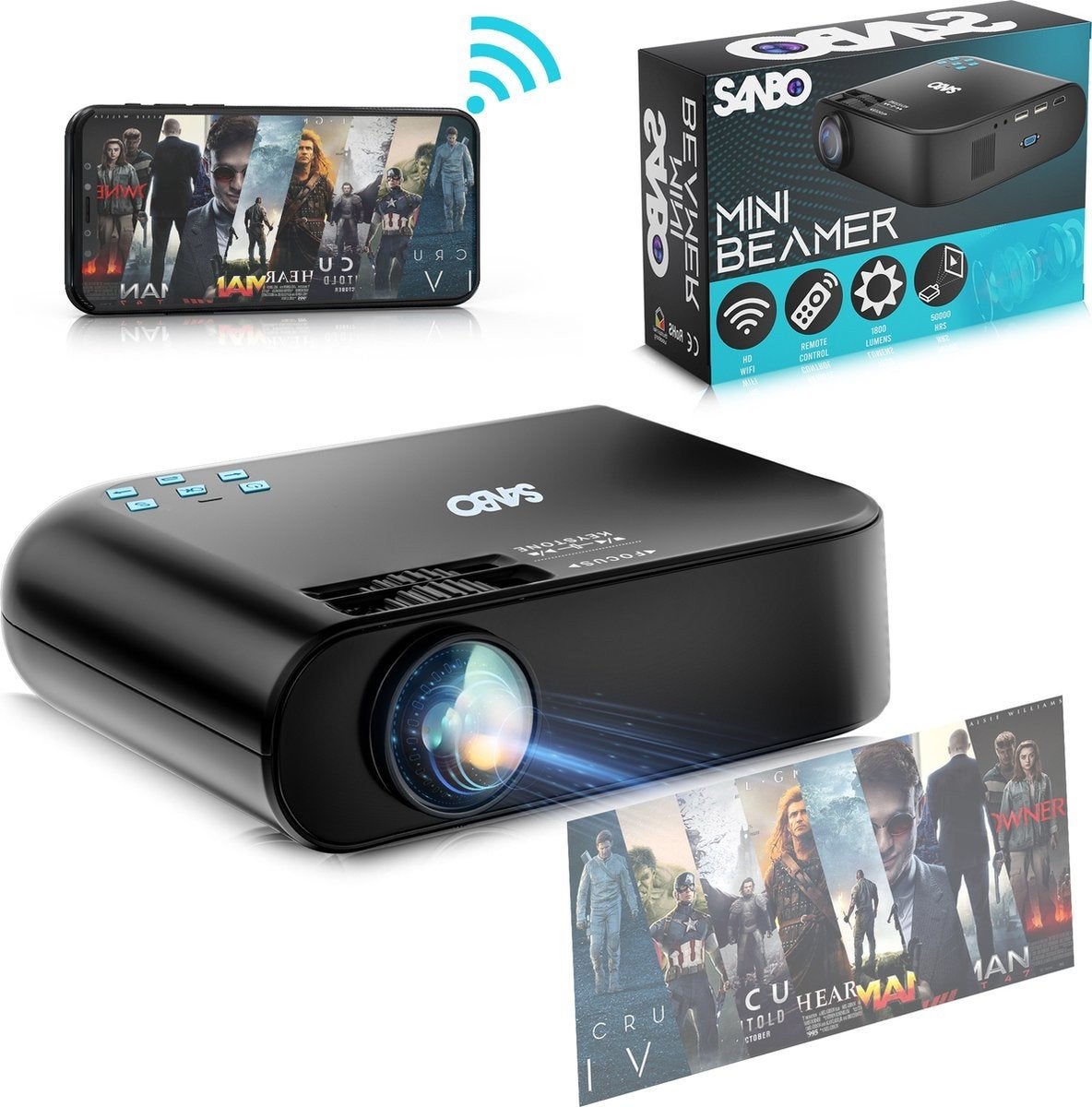 Sanbo Mini Beamer - Compacte Projector met WiFi, LED, Sanbo, Nieuw, Ophalen of Verzenden