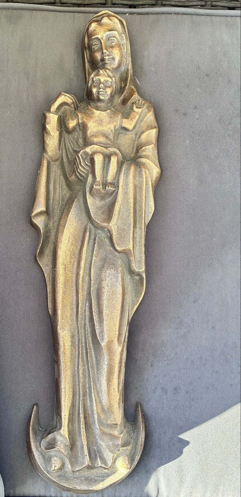 Bronzen Maria met Kindje Jezus wanddecoratie, Ophalen of Verzenden