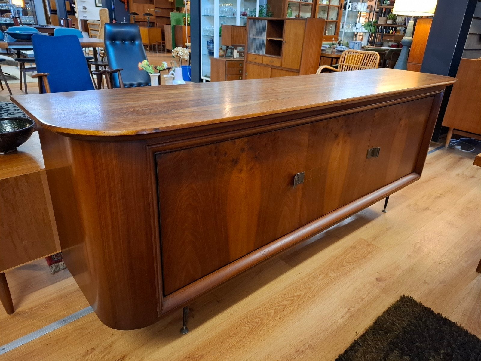 Vintage wandmeubel lowboard sideboard teak kast art deco, Ophalen, Vintage art deco antiek mid century design, Met deur(en), ...