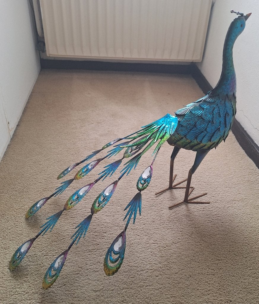 Kunst pauw van metaal, Blauw, 50 - 100 cm, Metaal, Vogel