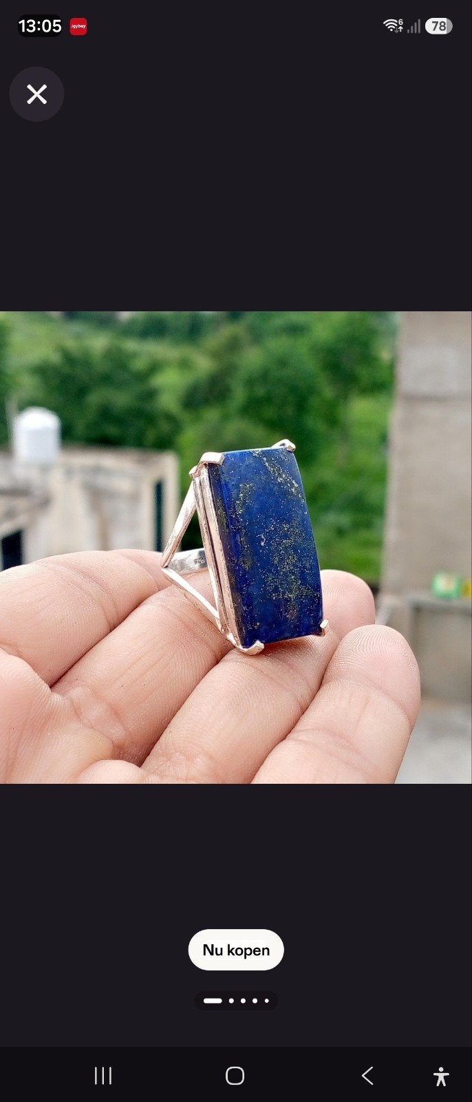 Zilveren ring met rechthoekige lapis lazuli edelsteen, 18 tot 19, Blauw, Ophalen of Verzenden, Zo goed als nieuw