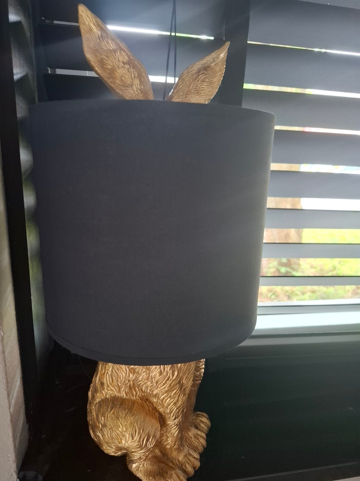 Gouden Konijn Lamp met Zwarte Kap - Uniek Design, Huis en Inrichting, Ophalen of Verzenden, Zo goed als nieuw