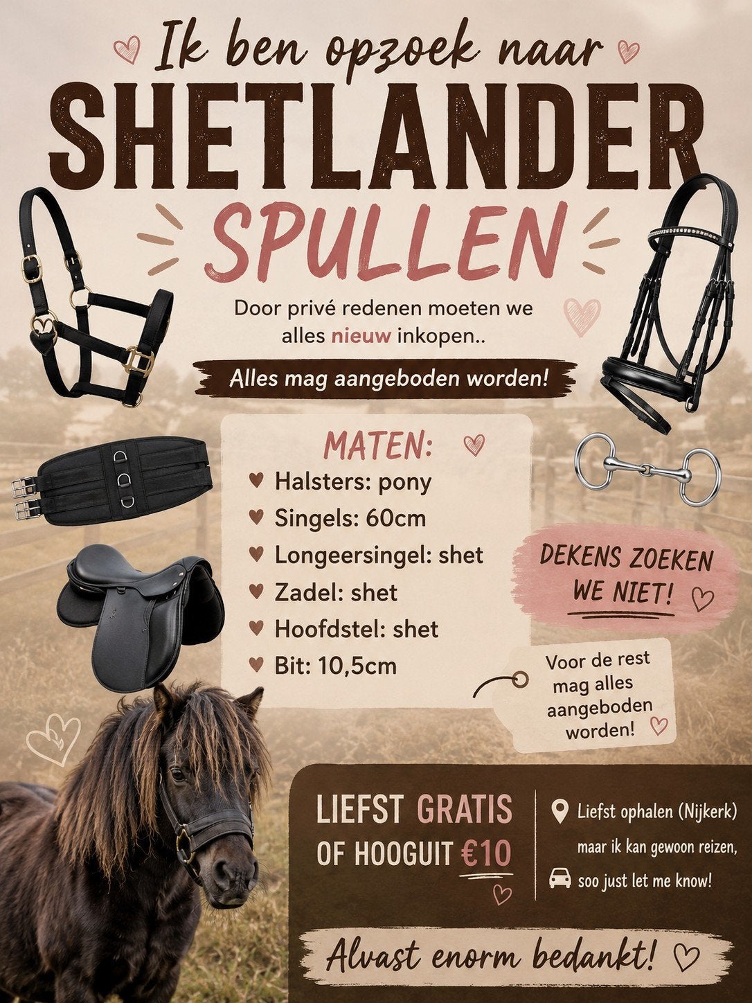 Shetlander spullen gezocht, Dieren en Toebehoren, Paarden en Pony's | Overige Paardenspullen, Ophalen, Zo goed als nieuw, Overige disciplines