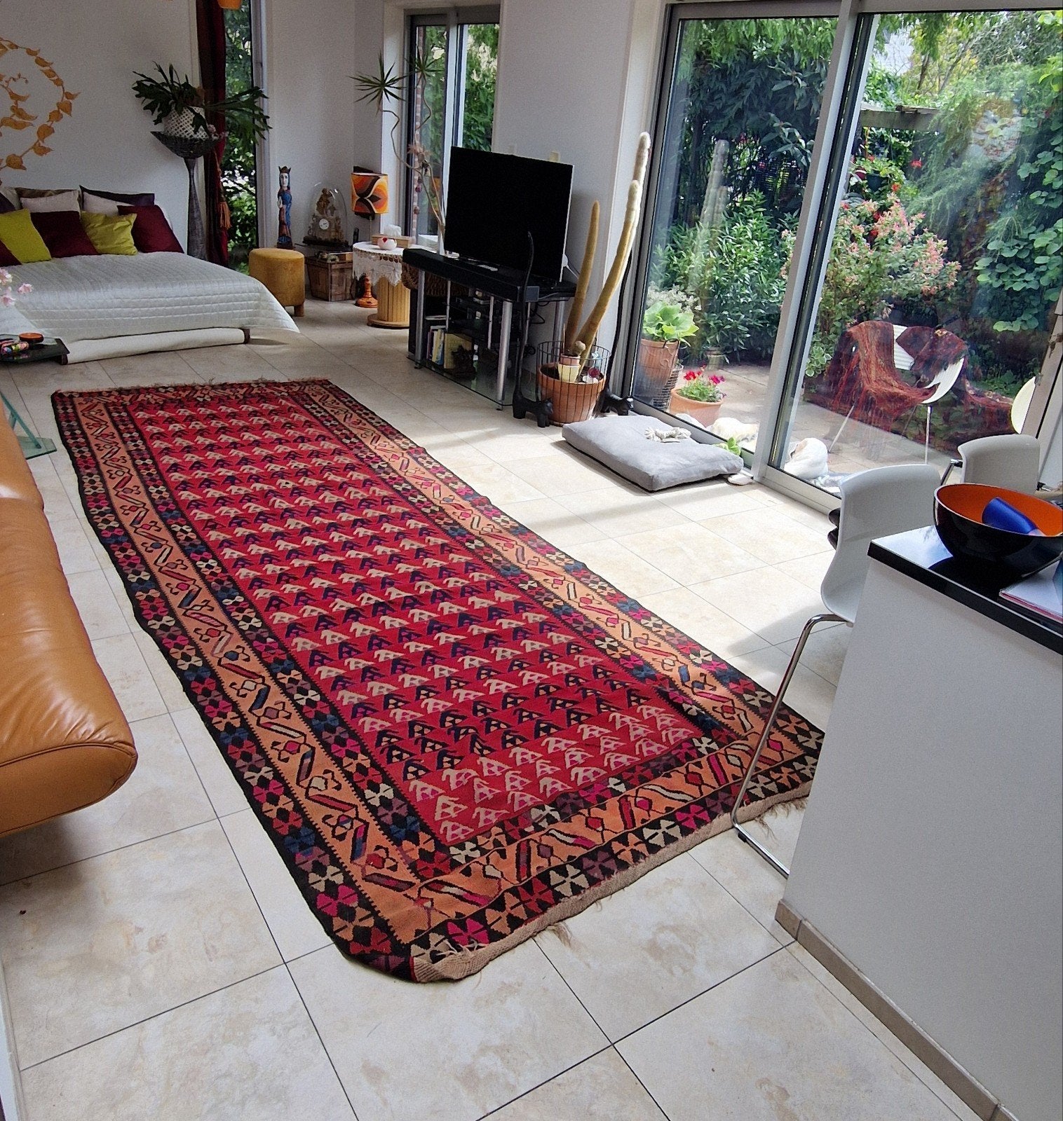 Antieke zuivere wollen Kelim 3,90 x 1,44, Gebruikt, 100 tot 150 cm, 200 cm of meer, Ophalen of Verzenden
