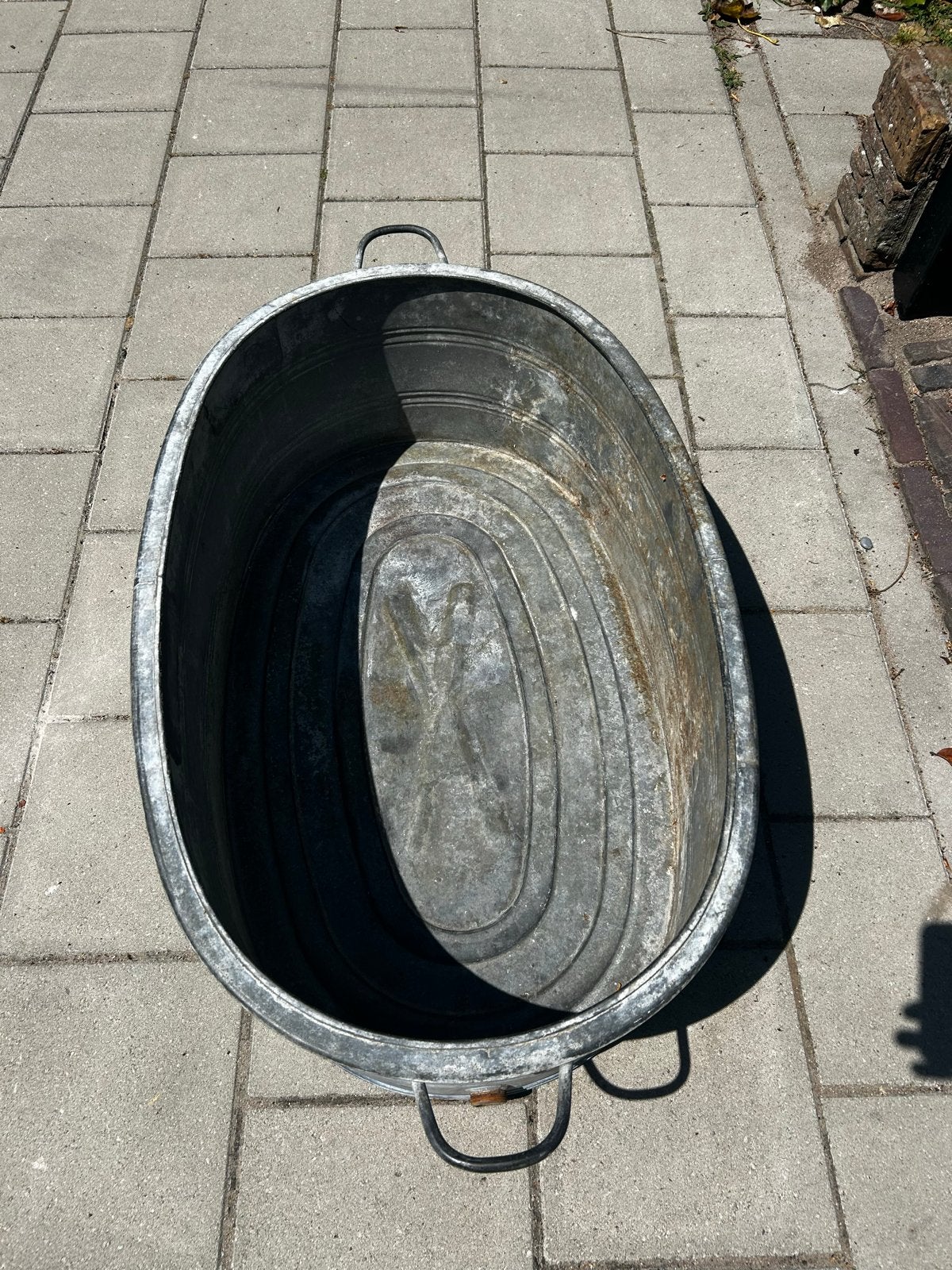 Grote Ovale zinken teil - Vintage wasbak/plantenbak, Ophalen