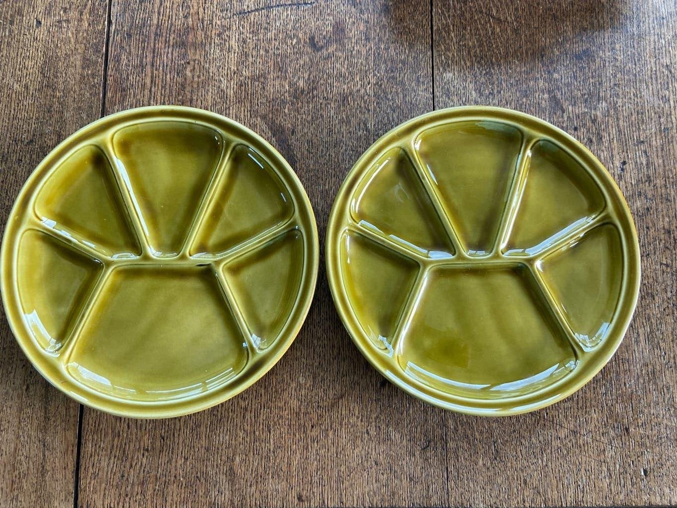 2 vintage retro fondueborden hapjesschaal GIEN France, Antiek en Kunst, Ophalen of Verzenden
