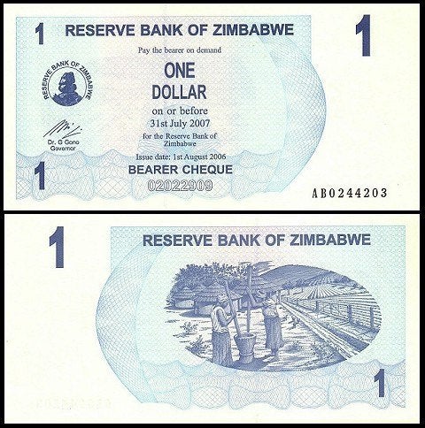 Zimbabwe 2006/2008, 24 opvolgende bankbiljetten (UNC), Verzenden, Zimbabwe, Setje