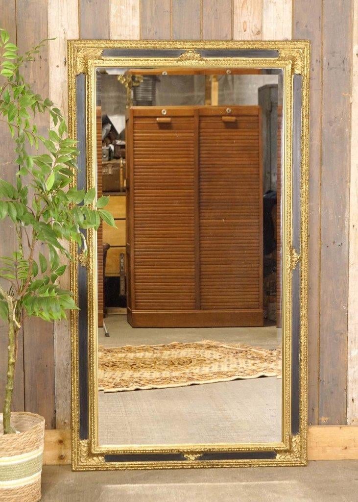 Grote facet geslepen brocante spiegel goud met zwart, Ophalen, Gebruikt, --, 100 tot 150 cm