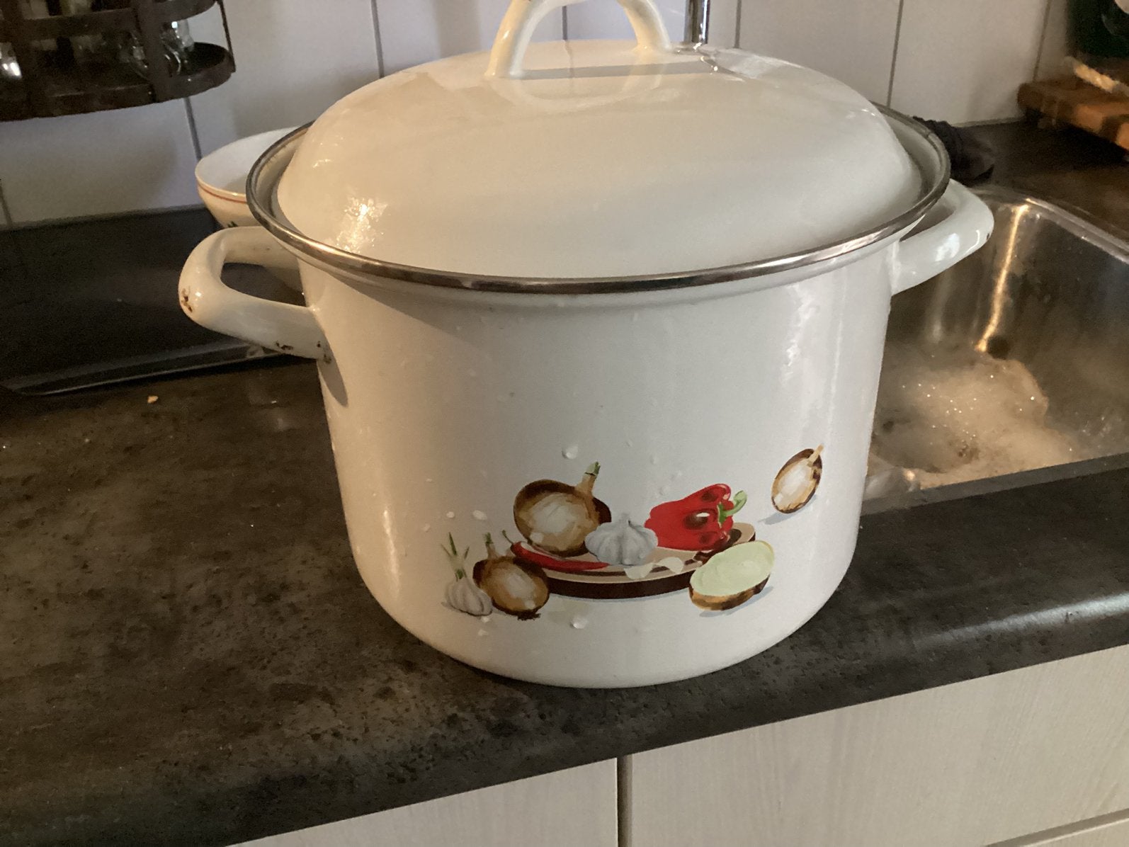 Grote geëmailleerde soep / groente pan, Ophalen of Verzenden, Gebruikt, Overige materialen