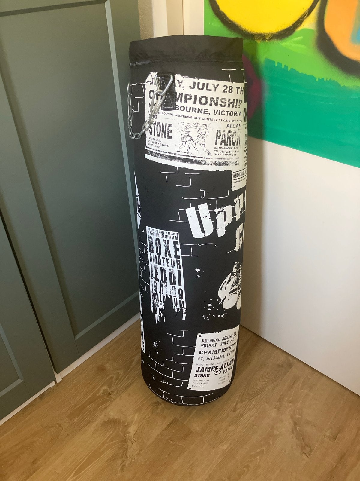 Bokszak - Zwart met print, Sport en Fitness, Boksen, Ophalen, Gebruikt, Bokszak