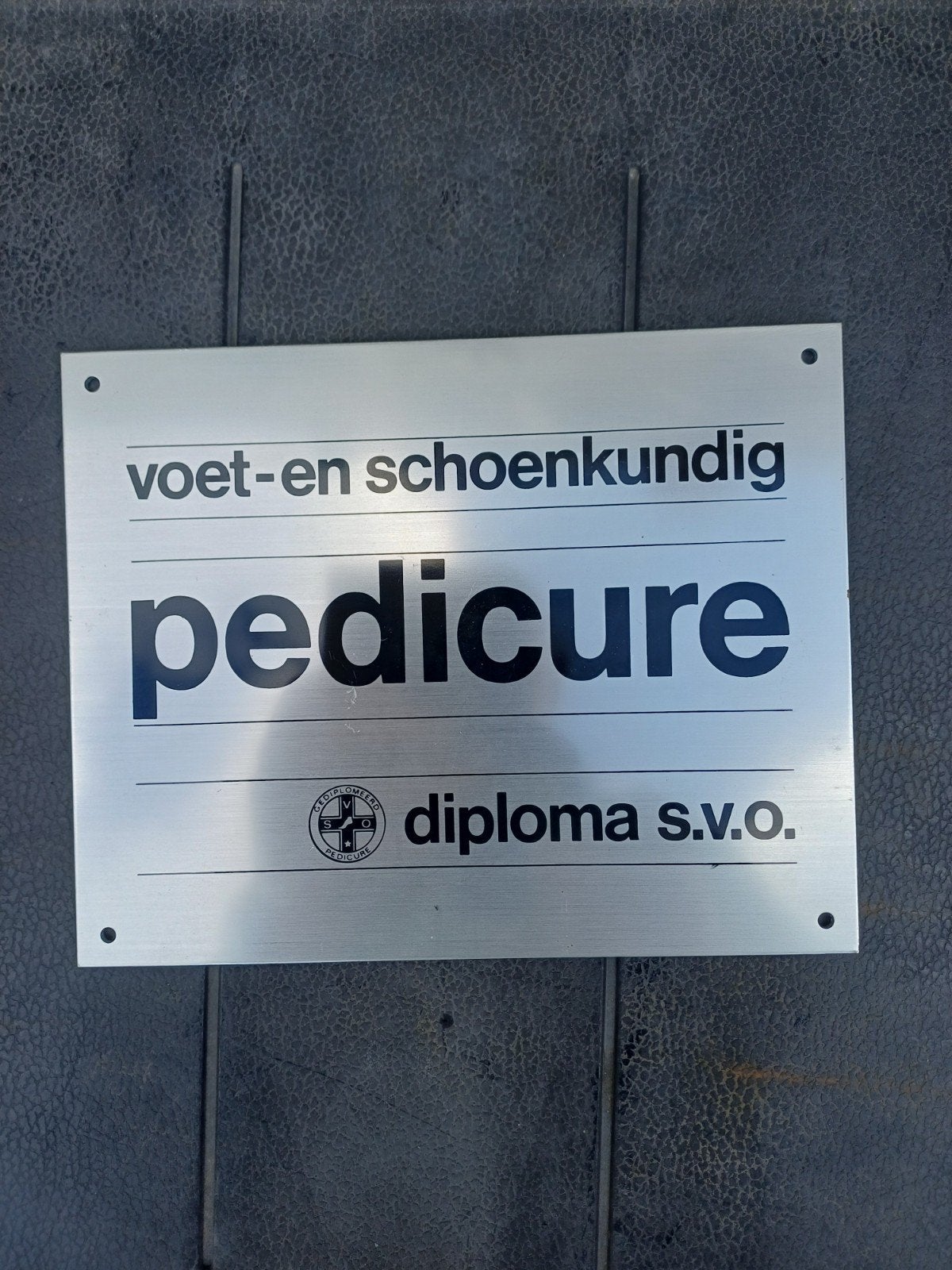 zgan aluminium bordje  orgineel pedicure zie foto's, Ophalen, Zo goed als nieuw, Reclamebord