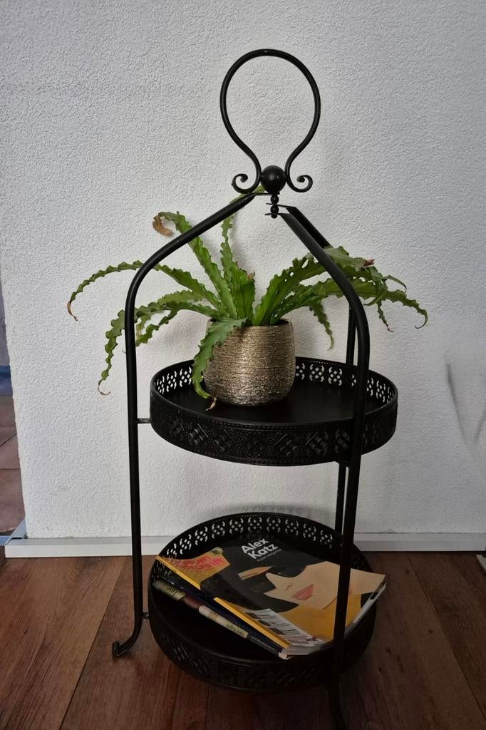 Decoratieve metalen etagère bijzettafel inklapbaar., Ophalen, Minder dan 55 cm, Gebruikt, Metaal of Aluminium