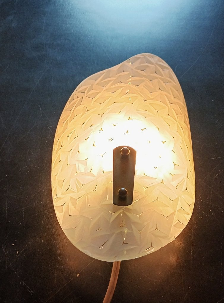 Vintage Glazen Wandlamp / Jaren 50-60 / Mid-Century Design, Gebruikt, E14 (klein), Ophalen of Verzenden, Glas