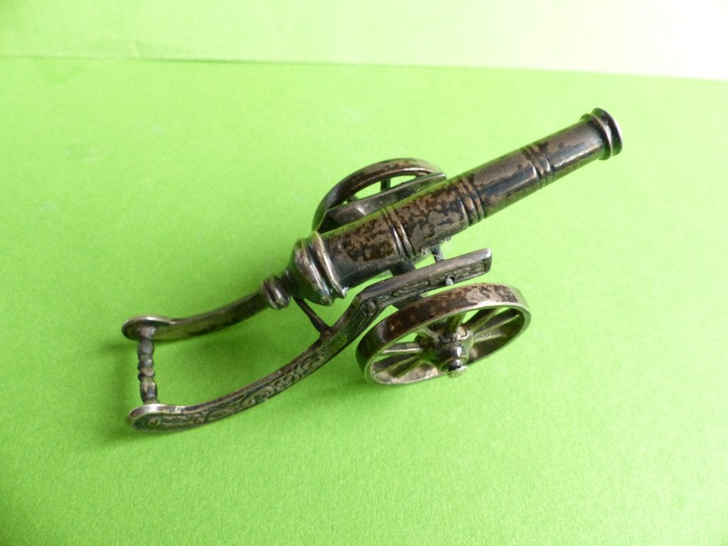 Mooi Oud Zwaar Zilveren Kanon - Miniatuur, Verzenden, Zilver