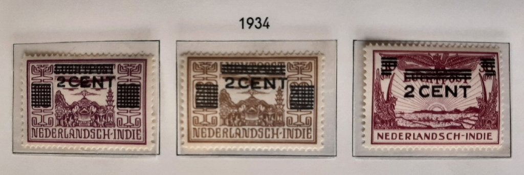 1934 Nederlands-Indië Opdruk luchtpostzegels 2 ct Nr 211-213, Ophalen, Nederlands-Indië