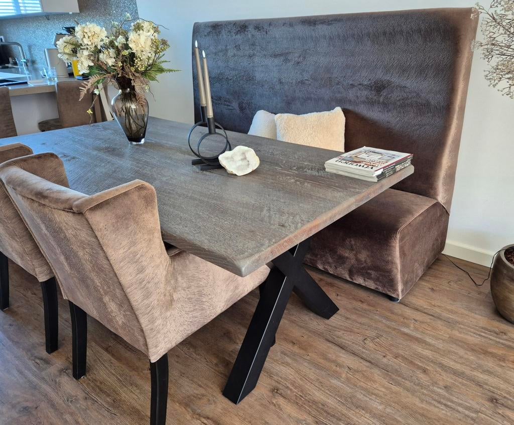 Eetbank met 2 eetstoelen - Bruin/Taupe, Gebruikt, Twee, Bruin, Modern, Warm, Comfortabel