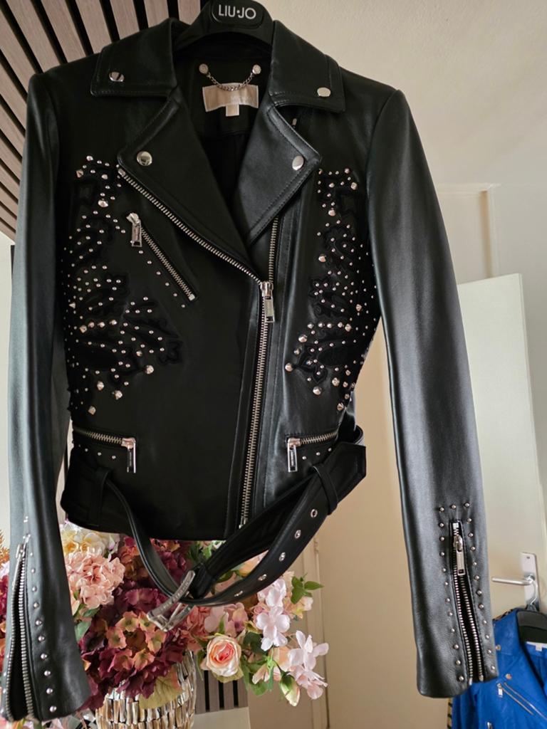 Michael Kors Leren Jas met Studs - Zwart, Michael Kors, Zwart, Ophalen of Verzenden, Zo goed als nieuw