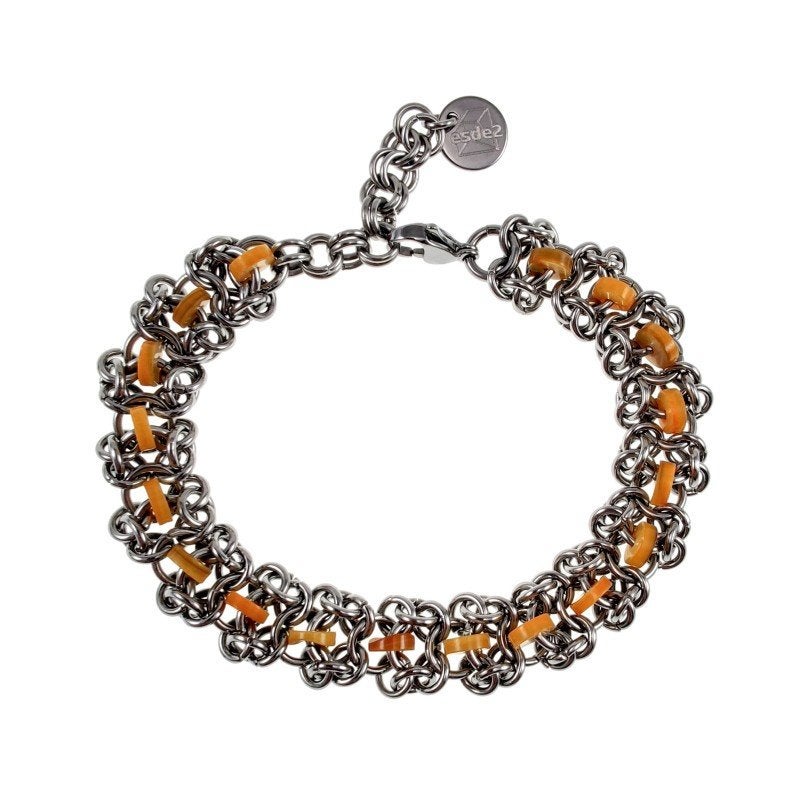 Unisex Europese Weeftechniek RVS Armband Amberkleur Schelp, Sieraden, Tassen en Uiterlijk, Armbanden, Staal, Birgitta-Gracht 33, 6465 EL Kerkrade, Nederland