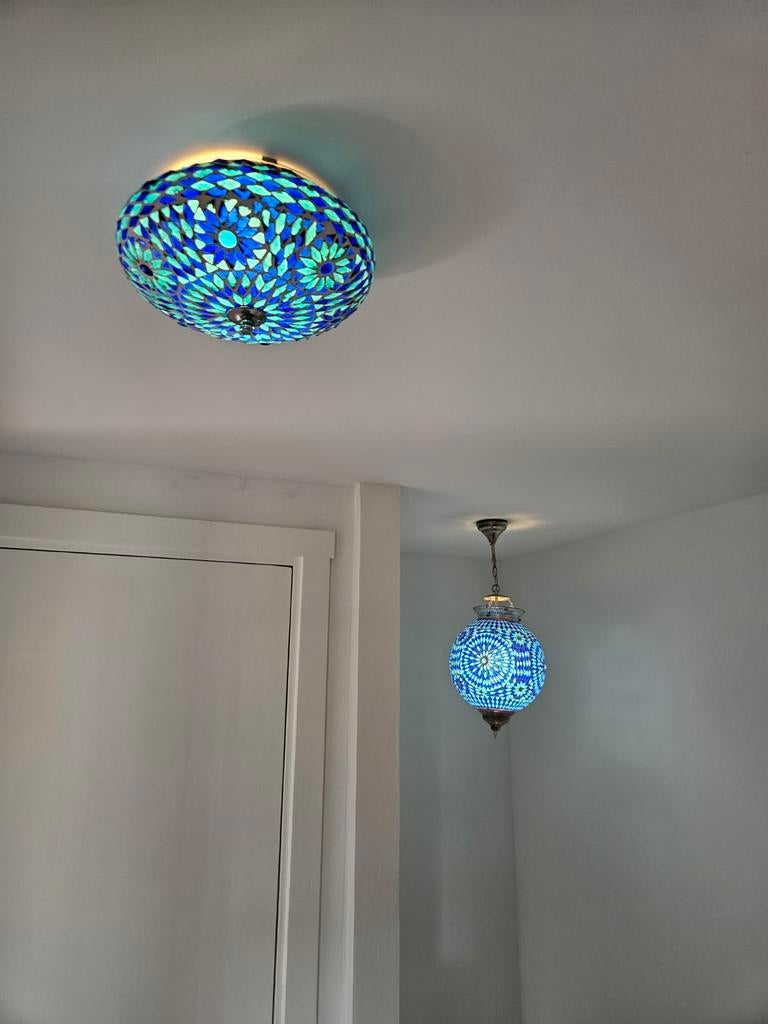 Set van 2 Turkse mozaïeklampen, blauw, Huis en Inrichting, Lampen | Hanglampen, Ophalen