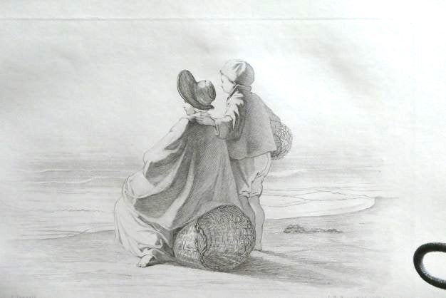 Jozef Israels kopergravure kinderen der zee title de Uitreis, 26 cm, Dagelijks leven, 1800 - 1899, Verzenden