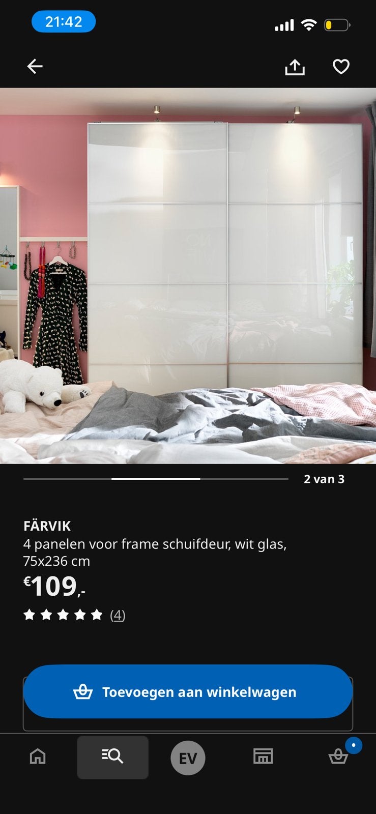 4x Pax panelen wit glas 75x236, Ophalen, Overige materialen, Nieuw, 50 tot 100 cm