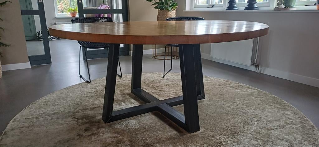 Mooie zware eettafel rond, echt oud eiken, 170cm, Ophalen