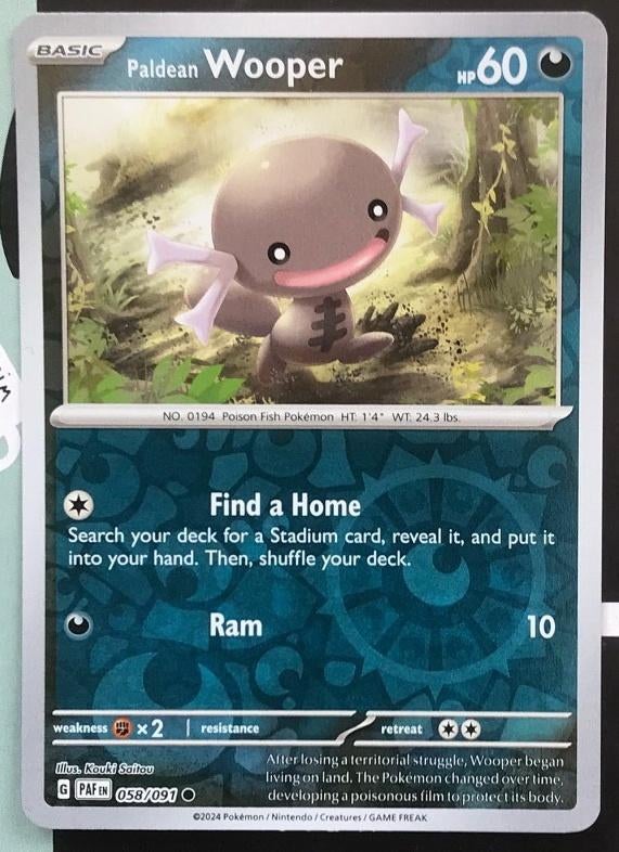 Pokemon - Paldean Wooper (PAF 058) Reverse holo.., Ophalen of Verzenden, Nieuw, Losse kaart, Foil