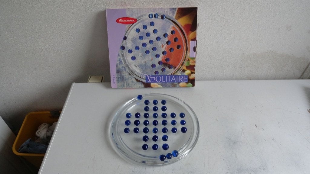 Solitaire Bordspel van glas, compleet met doos., Hobby en Vrije tijd, Ophalen of Verzenden, Zo goed als nieuw