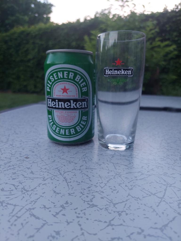 Heineken Bier uit 1989 met Glas, Ophalen of Verzenden, Glas of Glazen, Heineken