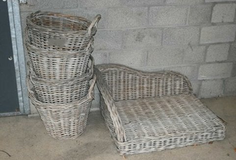 Rieten manden en rieten hondenmand – set of los, Ophalen, Gebruikt, Mand, Rond