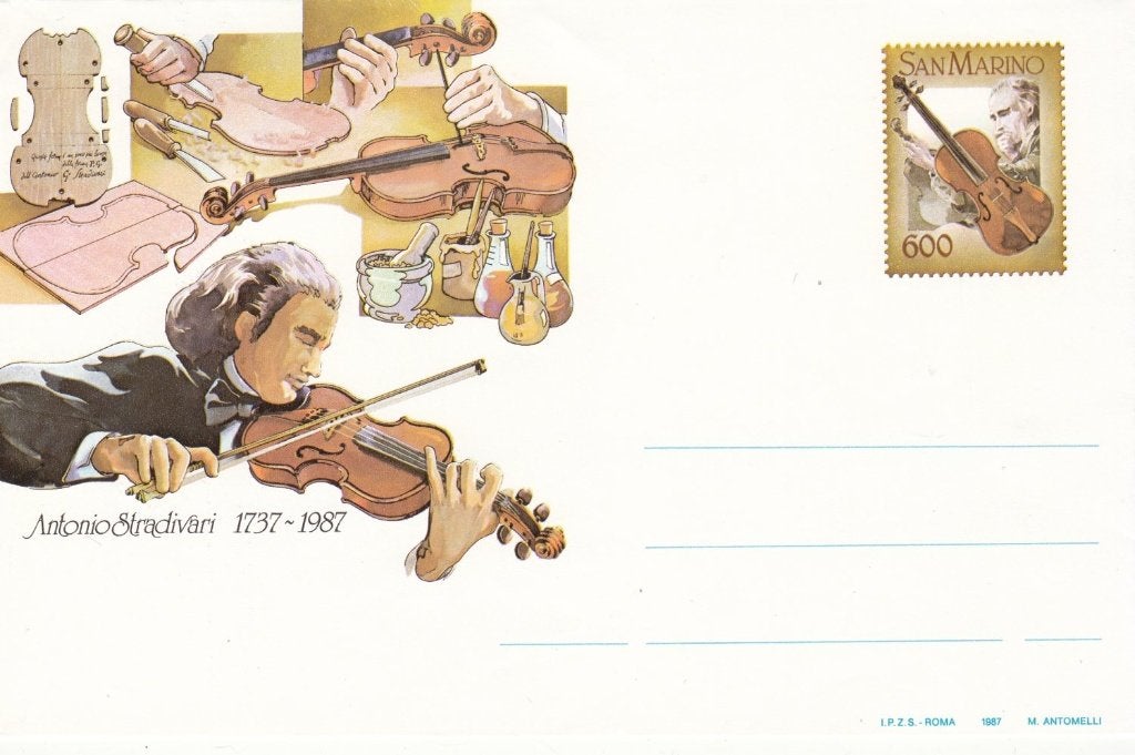Muziek Antonio Stradivari op postwaardestuk San Marino, Ophalen of Verzenden, Envelop