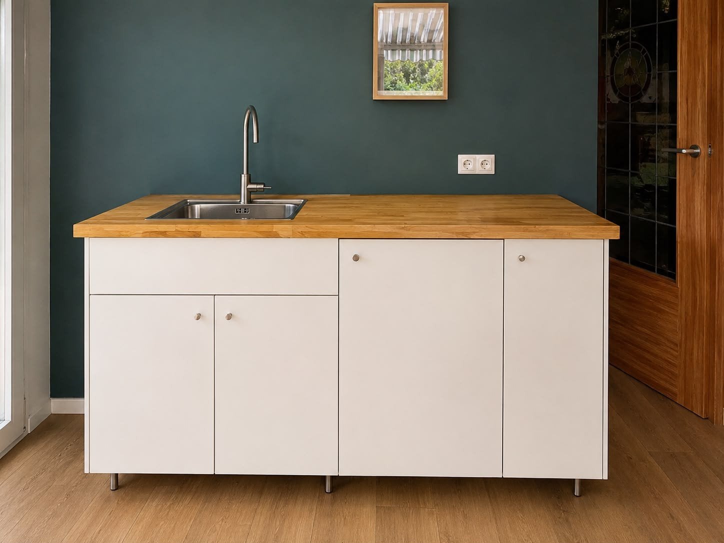 Complete IKEA keuken met massief houten werkblad + koelkast, Huis en Inrichting, Keuken | Complete keukens, Gebruikt, Enkelwandige keuken