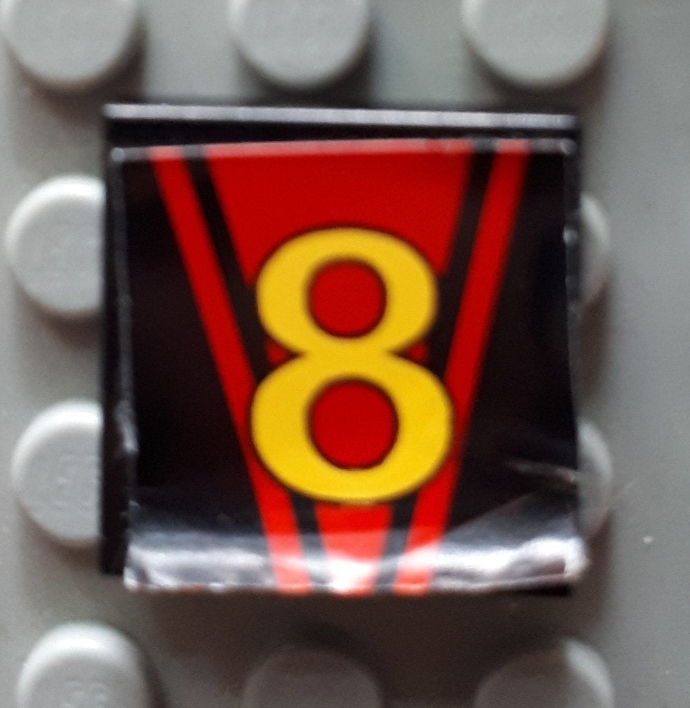 3068pb0048 (2) black Tile 2 x 2 with Number 8 Pattern (Stic, Ophalen of Verzenden, Gebruikt