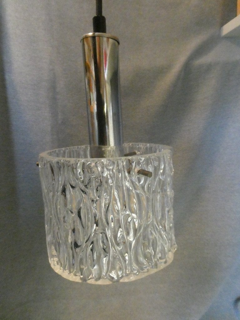 Vintage Cascade Hanglamp Hillebrand design ijsglas '60, Ophalen of Verzenden, Gebruikt, Glas