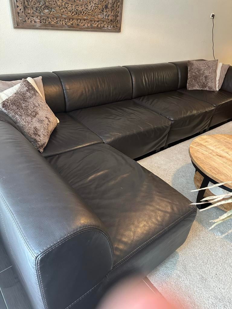 Modulaire buffel lederen bank - 5 elementen, Huis en Inrichting, Banken | Bankstellen, Ophalen, Gebruikt, 100 tot 125 cm, Hoekbank