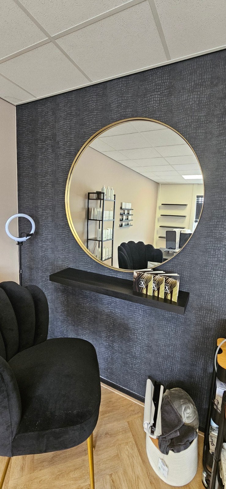 Grote ronde gouden spiegel, Huis en Inrichting, Woonaccessoires | Spiegels, Ophalen, Zo goed als nieuw, Rond, Minder dan 100 cm