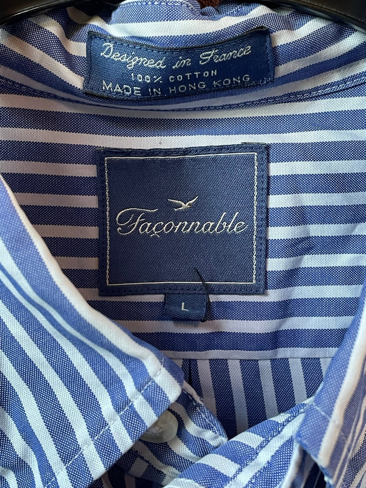 Façonnable overhemd L - Blauw/Wit gestreept 100% katoen, Kleding | Heren, Ophalen of Verzenden, Gedragen, Blauw, Halswijdte 41/42 (L)