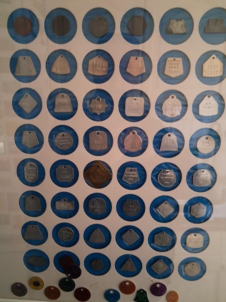 Verzameling Belgische hondenpenningen en inentingspenningen, Ophalen of Verzenden