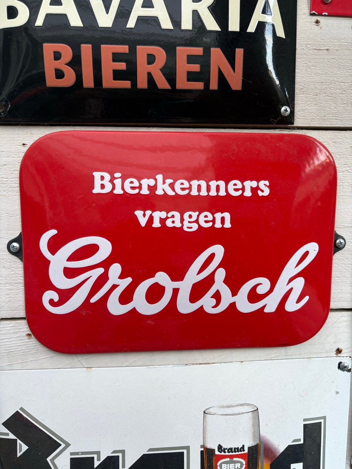 Vintage Grolsch Emaille Reclamebord - Bierkenners, Ophalen of Verzenden