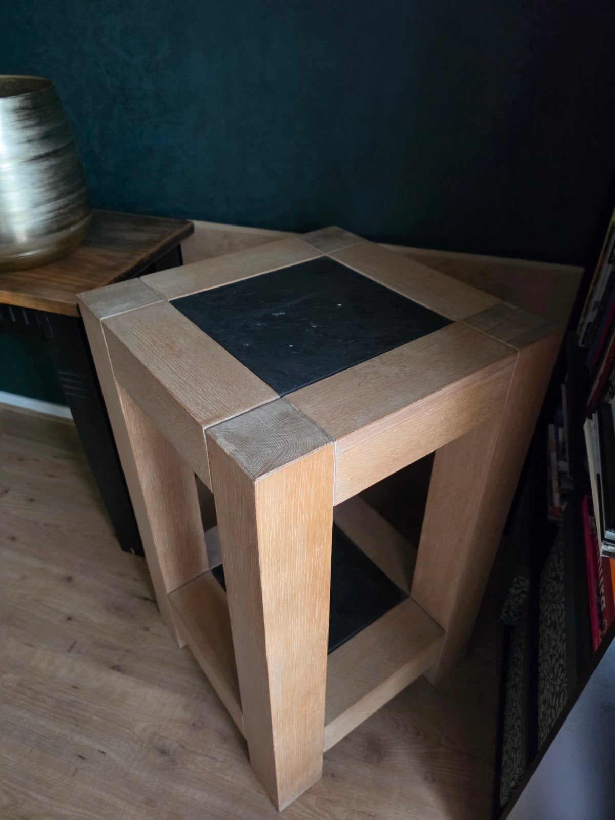 Houten bijzettafel met zwart blad, Minder dan 55 cm, Gebruikt, Vierkant, Ophalen