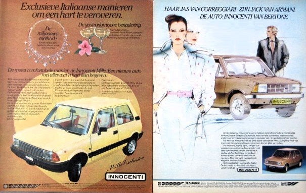 5 vintage advertenties Innocenti autos 80-81 auto Mille, Ophalen of Verzenden, Gebruikt, Auto's
