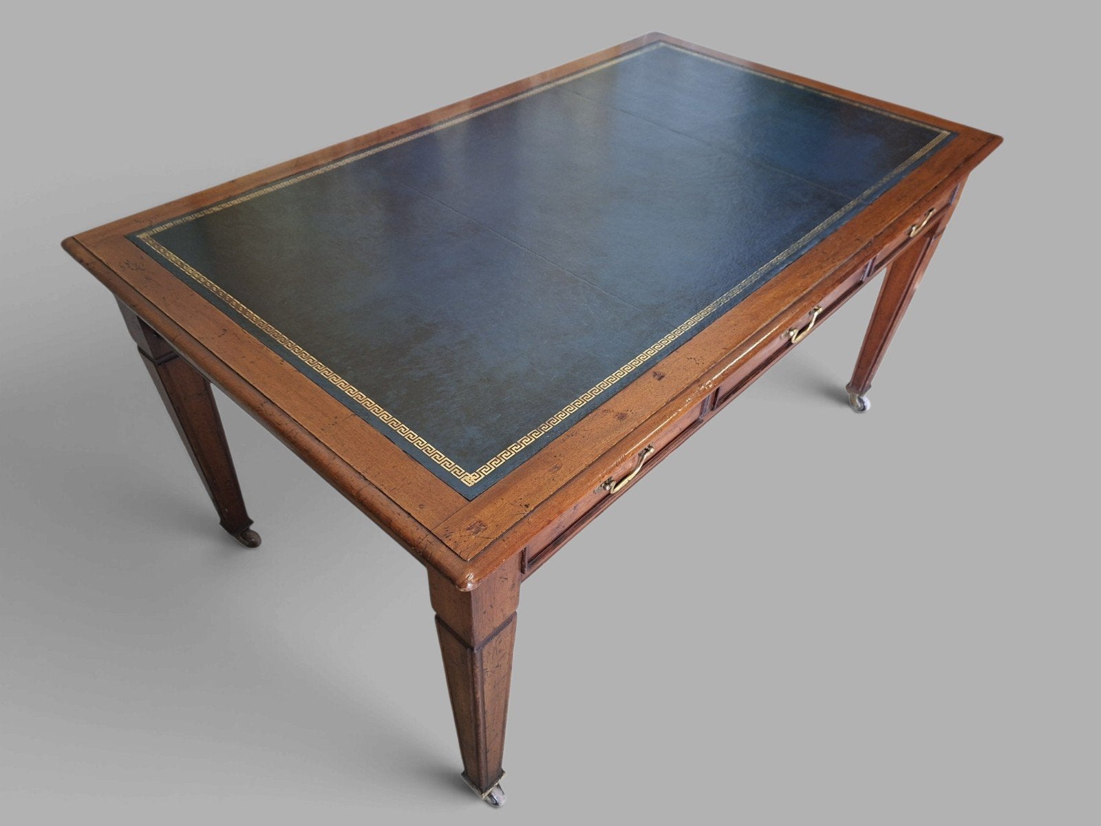 Klassiek Engelse schrijftafel, bureau desk met ingelegd leer, Antiek en Kunst, Ophalen of Verzenden