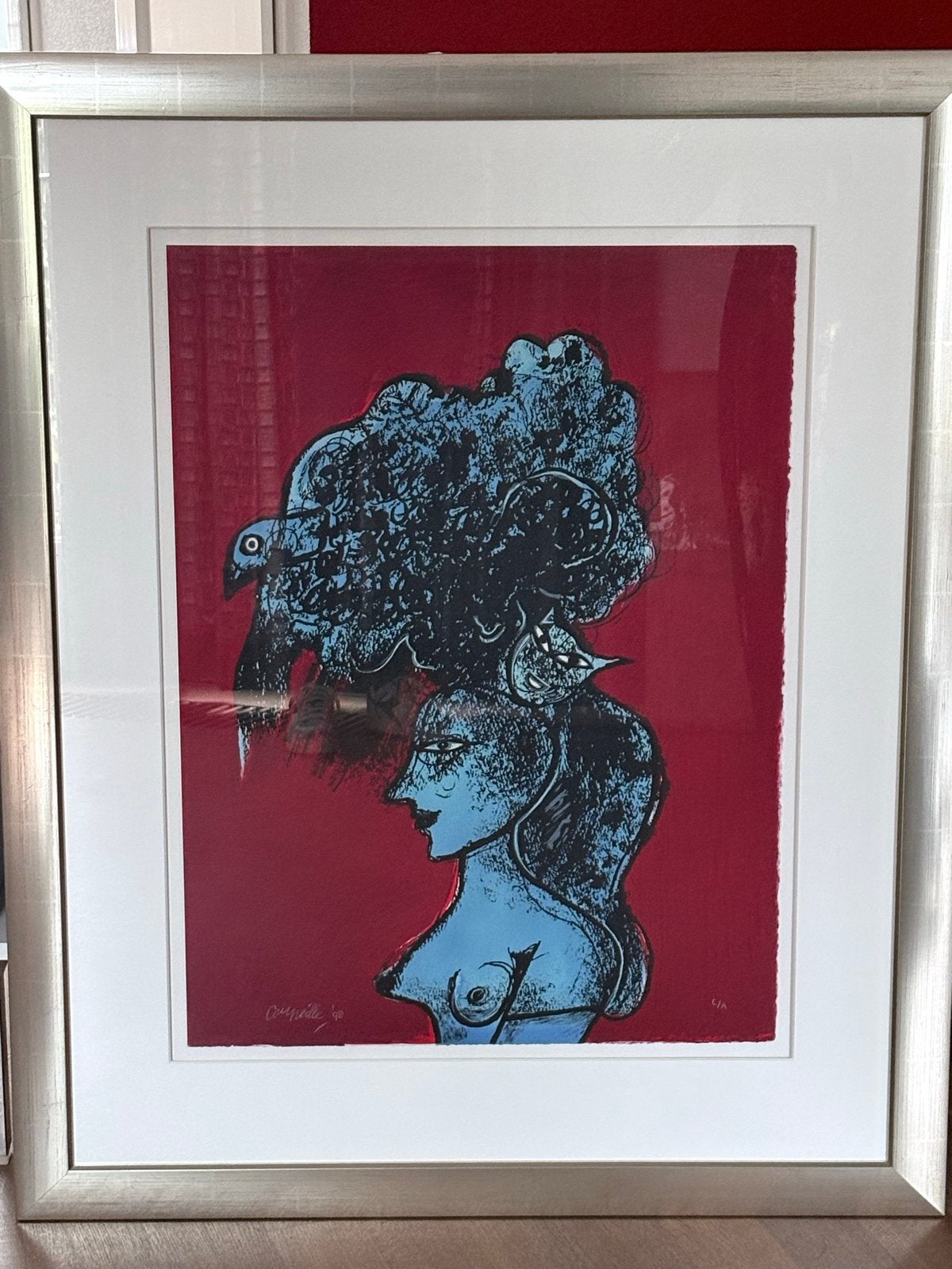 Corneille 'Femme au chat et à l’oiseau' E.A. Zeefdruk 1998, Gelimiteerde oplage, Ophalen, Portret en Figuren, Zeefdruk