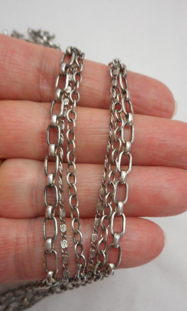 zilveren lange sierketting met stenen jaren 70 nr.011, Verzenden, Zo goed als nieuw, Zilver, Zilver