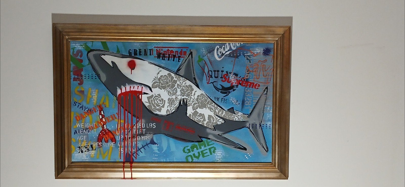 SHARK!  popart, Ophalen of Verzenden, Ingelijst, Stencilkunst